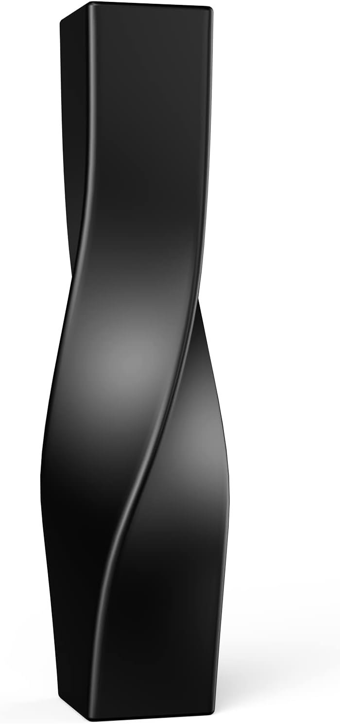 Black Ceramic Vase, 16.34 inches, Modern Geometric, Decorative Home Decor, Square, Unique