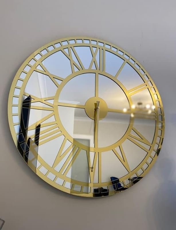 Gold Large Mirror Wall Clock Real Silver Mirror Wall Clock,Modern Clocks for Wall, Big Clock Silent Non Ticking,Home Decor,Battery Operated - Weigh:9 lbs(35,5 Inches, Silver-Gold) - Image 2