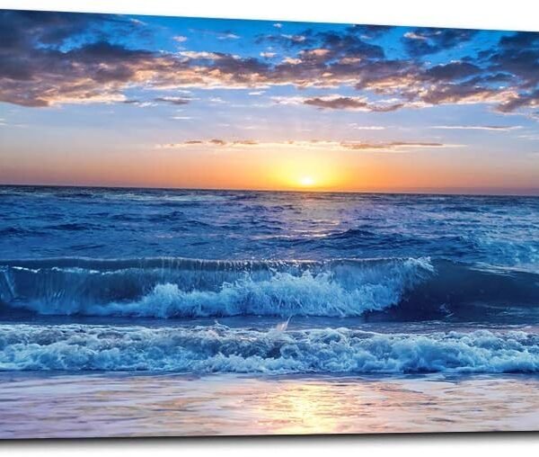 canvas wall art for living room Blue Ocean Sea sun landscape painting bathroom Wall Decor Ready to Hang for Home Decorations office family bedroom kitchen Works canvas Prints pictures 20" x 40"inch
