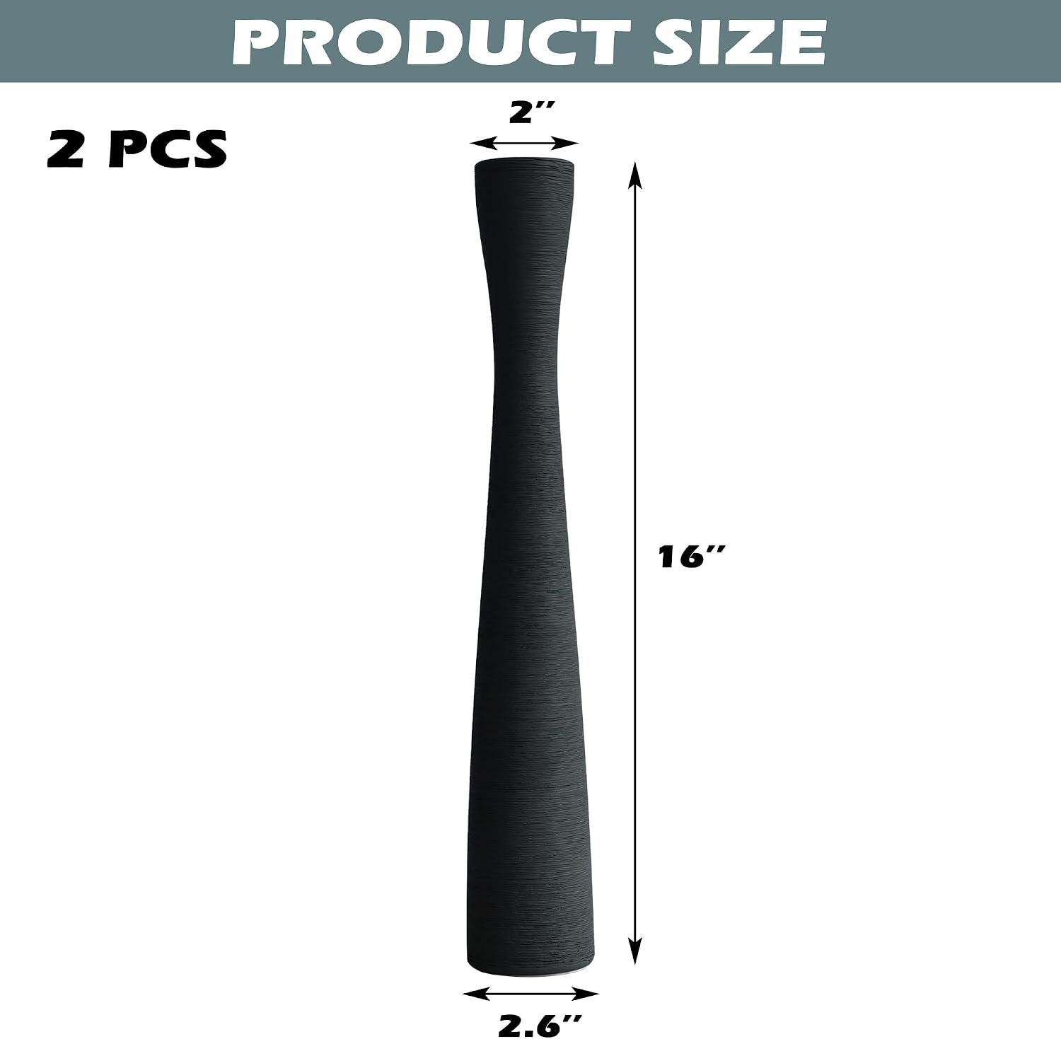2 Pack Tall Ceramic Vase 16", Floor Vase for Pampas Grass Modern Flower Vase 40cm (Black) - Image 2