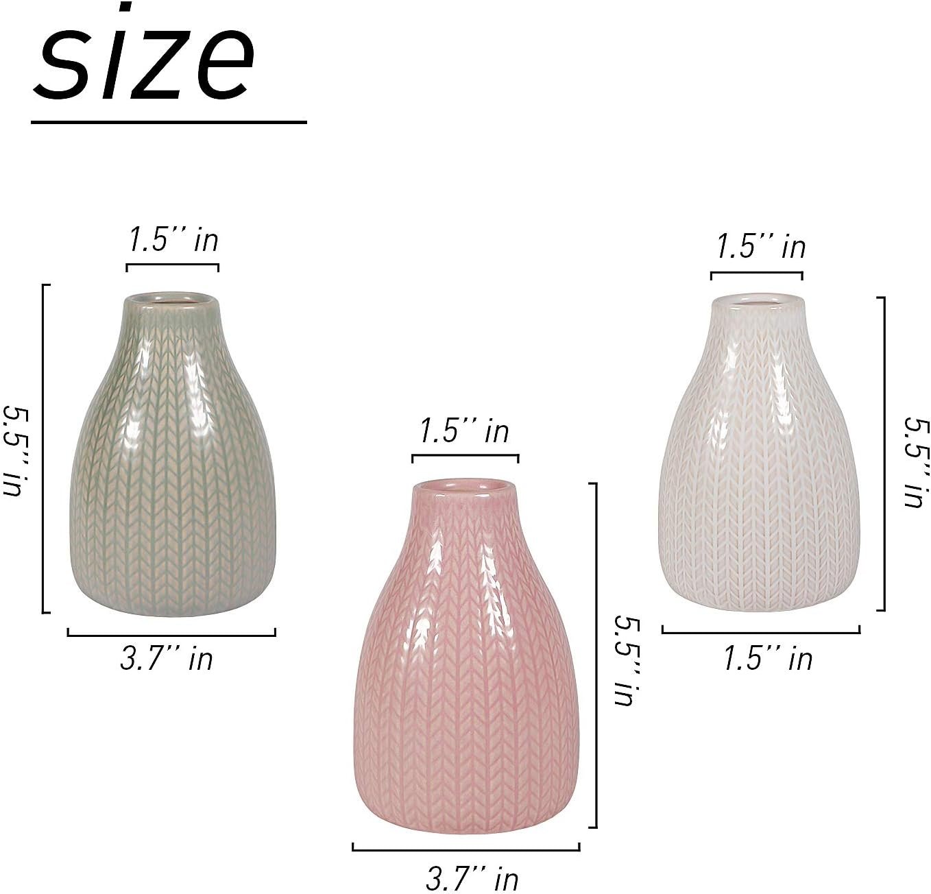 Vase Set of 3, Decorative Ceramic Vase, Flower Vase for Decor Home Living Room Office Parties Wedding, 3.7" Wide 5.5" Tall (White, Light Green, Pink) - Image 2