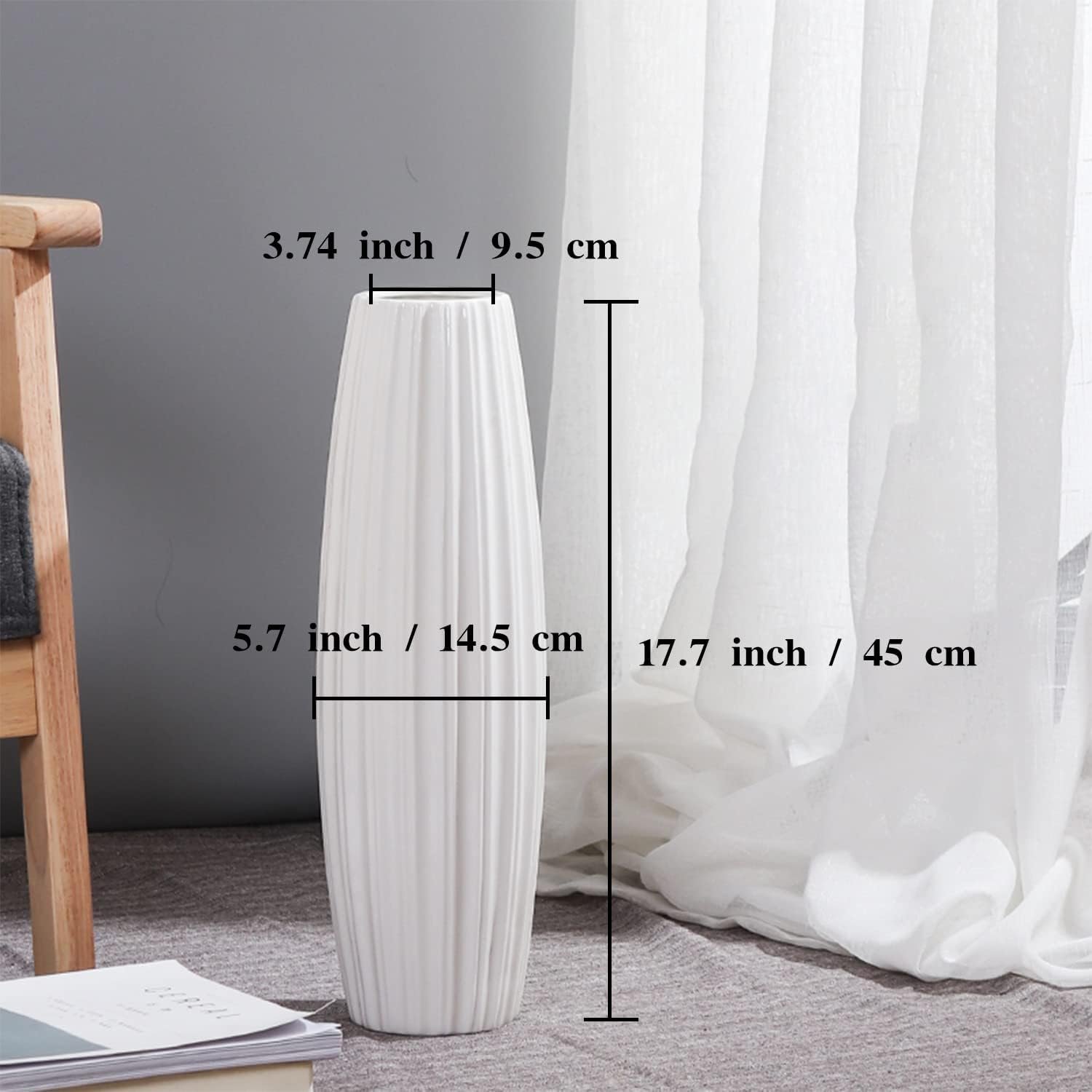 Large Floor Ceramic Vase 17.7 Inches Tall,White Modern Flower Tall Vases for Office, Home,Farmhouse,Living Room Décor,Simple Origami Design Fall Decorative Porcelain Flower Arrangement Vase Ideal Gift - Image 2