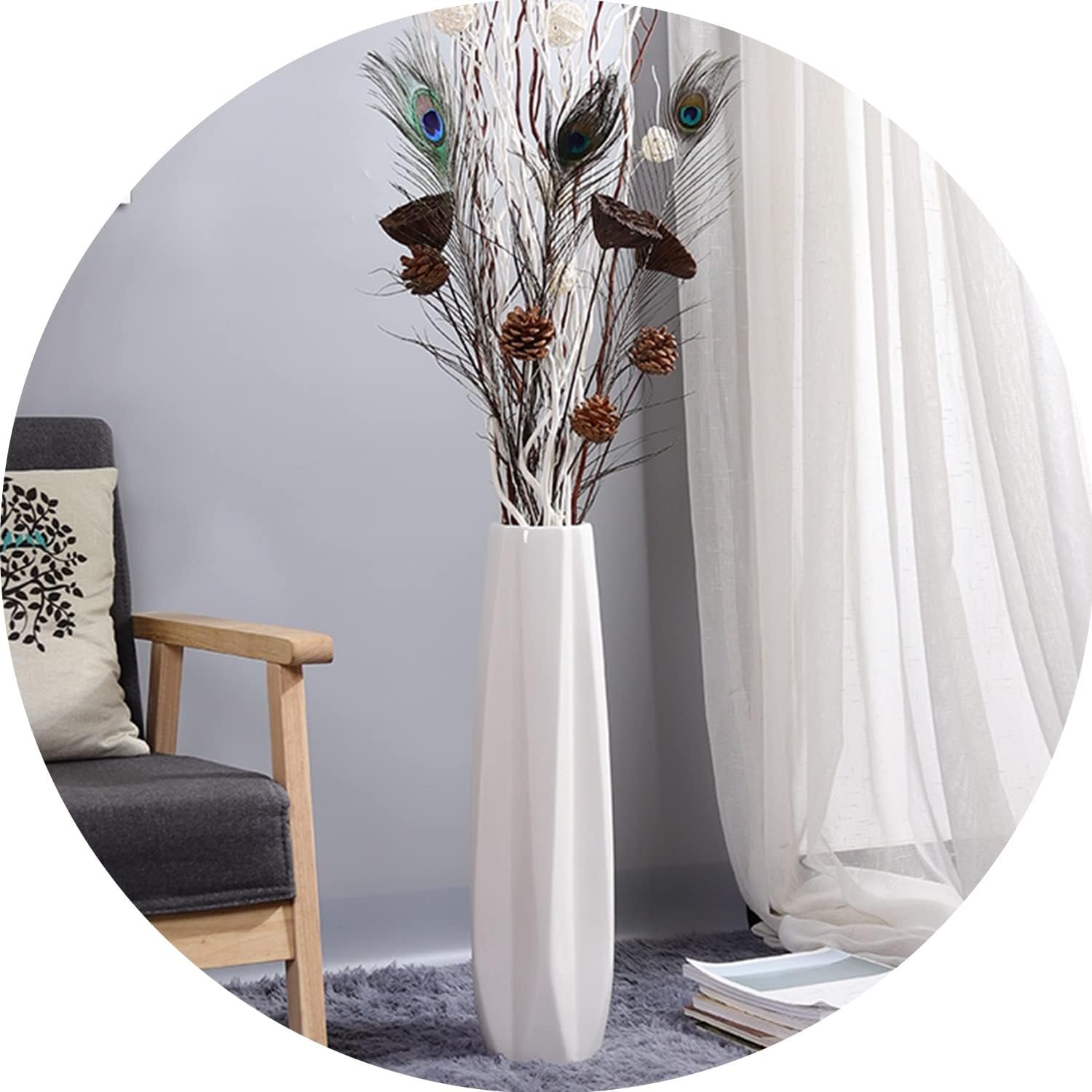 Ceramic Large Floor Vase, White 24" Tall Flower Vase Decorative Vases for Living Room Modern Home Decor Office Bedroom Kitchen Wedding House Décor, Gift for Wedding Housewarming