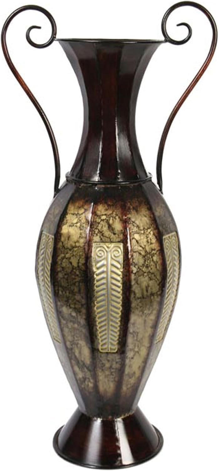 26 Inch High Tall 2 Tone Metal Vase with Handles. Ideal Gift for Wedding Special Occasion Party Spa Meditation Votive Candle Garden Dried Floral Setting P9