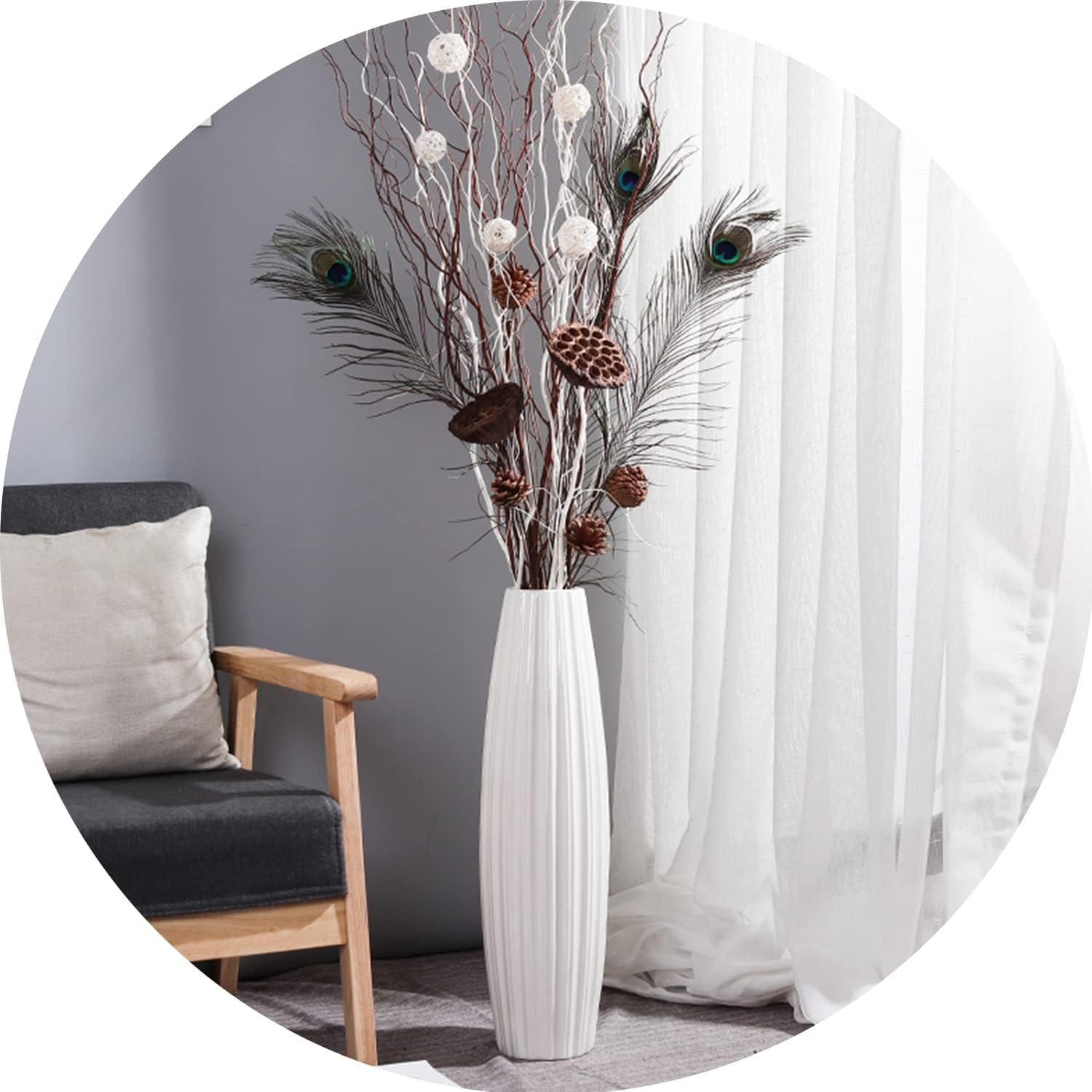 Large Floor Ceramic Vase 17.7 Inches Tall,White Modern Flower Tall Vases for Office, Home,Farmhouse,Living Room Décor,Simple Origami Design Fall Decorative Porcelain Flower Arrangement Vase Ideal Gift