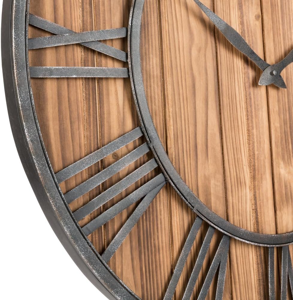 Metal & Solid Wood Noiseless Wall Clock (Wood, 36-inch) - Image 2