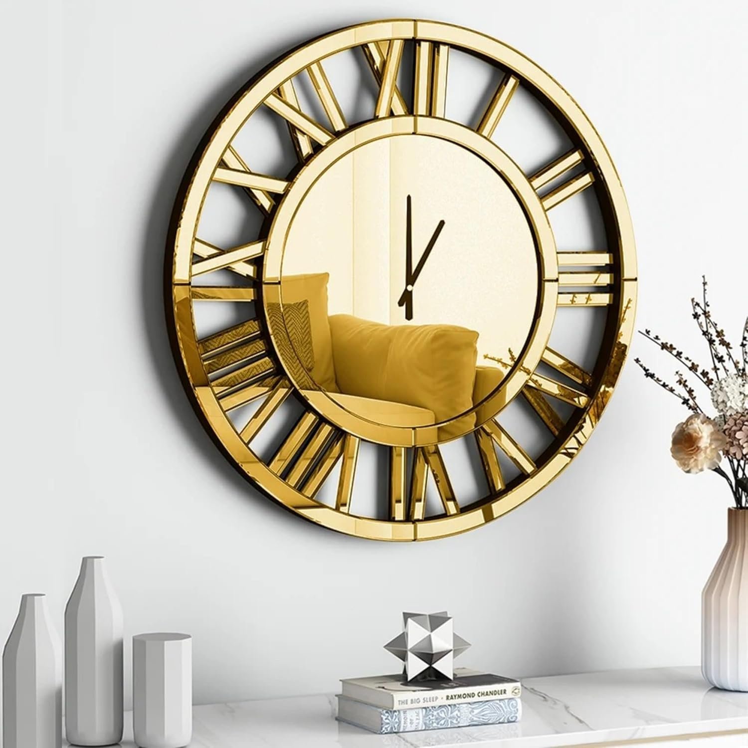 Large Wall Clock Decorative, Oversize 39.3" Clock for Wall Decor Gold Mirrored Finishing, Luxury Modern Living Room Home Decor, Battery Operated Office Clocks Easy to Hang