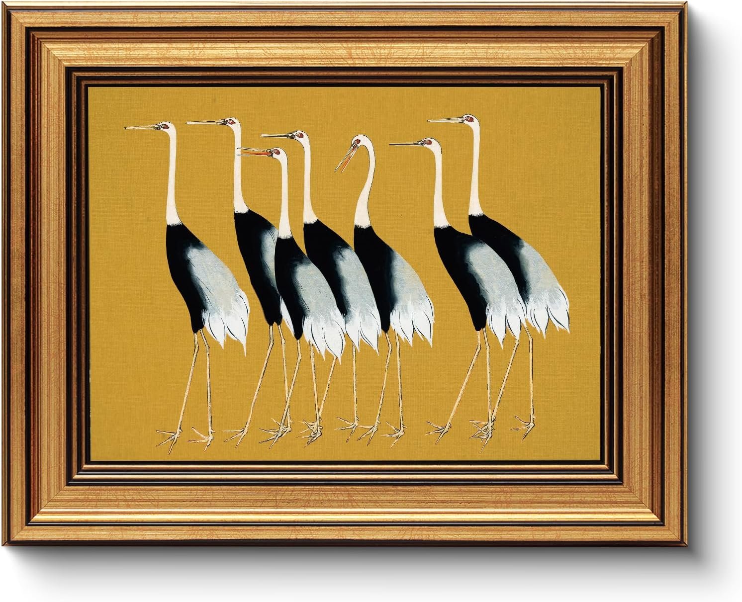 Gold Framed Vintage Wall Art for Living Room, Animals Painting Prints Shelf Decor for Kitchen, Aesthetic Bedroom Wall Art Decor, Christmas Gifts for Friends or Family (Seven Cranes - 8"x10")