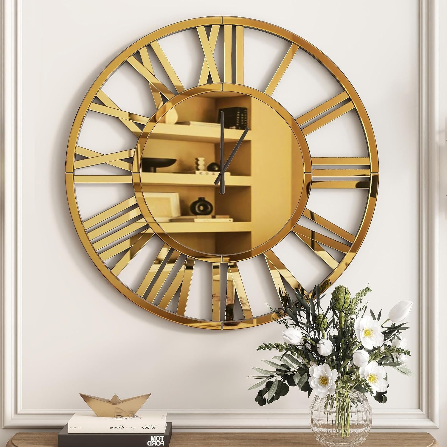 Large Wall Clock Decorative, Oversize 39.3" Clock for Wall Decor Gold Mirrored Finishing, Luxury Modern Living Room Home Decor, Battery Operated Office Clocks Easy to Hang - Image 2