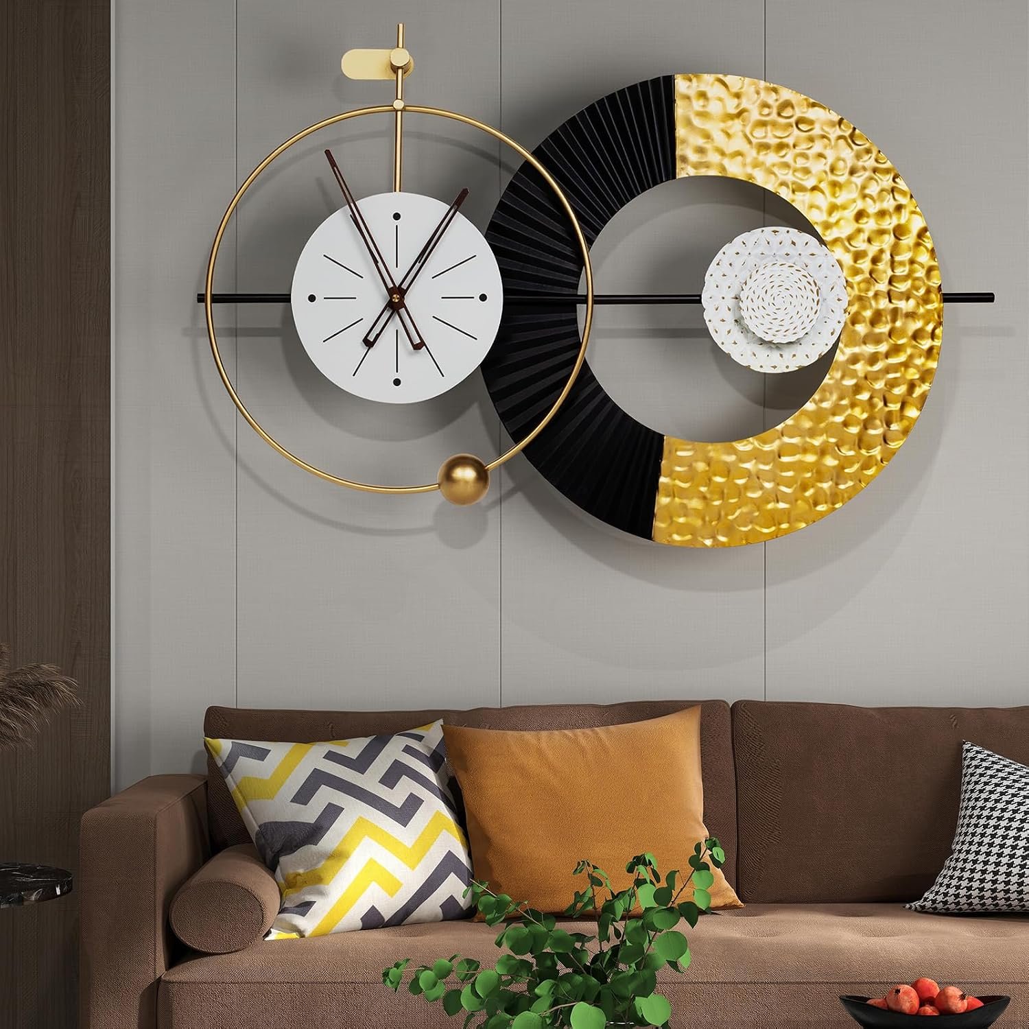 Wall Clock Modern Large Clocks Battery Operated Silent Quartz Time Clock for Living Room,Light Luxury Stylish Design Vintage Timepiece for Bedroom, Office,Kitchen