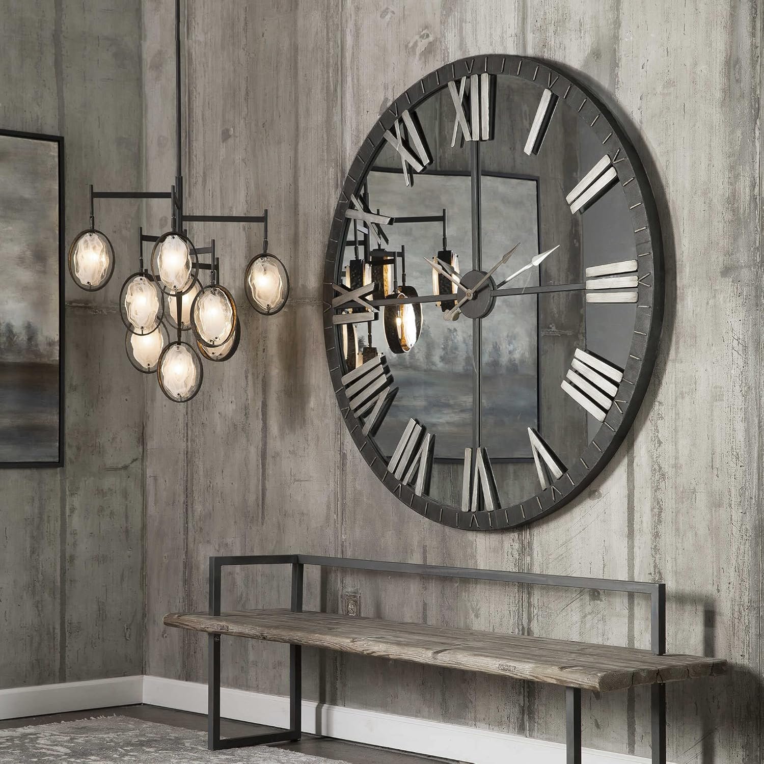 Mirrored Round Wall Clock Oversize Modern Mirror Glass - Image 2