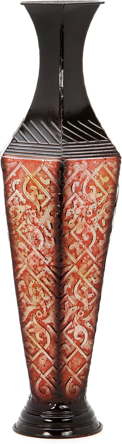 s Decorative Red Black Embossed Metal Tall Floor Vase 23.5 Inch High. Ideal Gift for Weddings Party Spa Reiki Meditation Settings P9