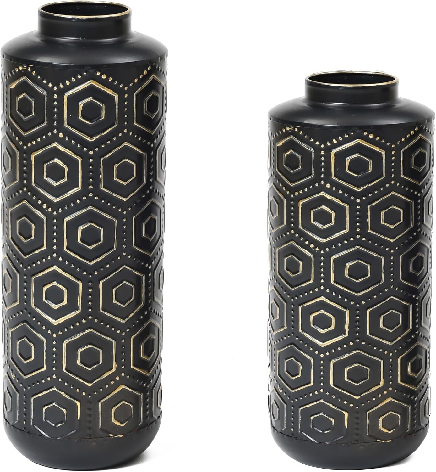 Set of 2 Black and Gold Metal Bottle Vases