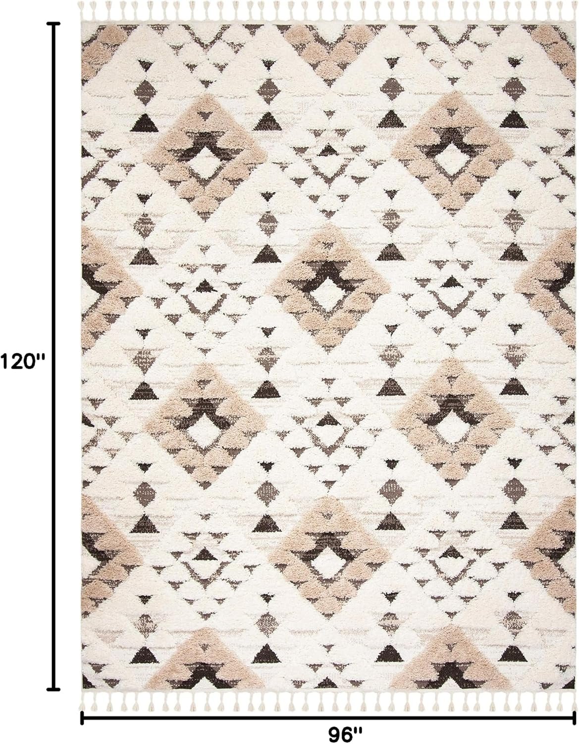 Tassel Shag Collection Area Rug - 8' x 10', Ivory & Brown, Boho Design, Non-Shedding & Easy Care, 2-inch Thick Ideal for High Traffic Areas in Living Room, Bedroom - Image 2