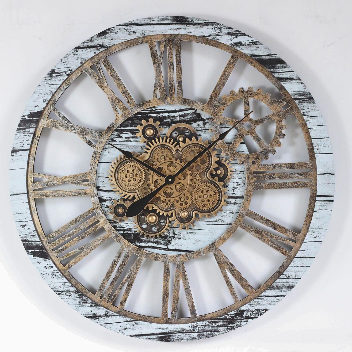 The Gears Clock 36'' Inch Wall Clock Vintage Industrial Oversized Rustic Farmhouse (Vintage Grey and White)