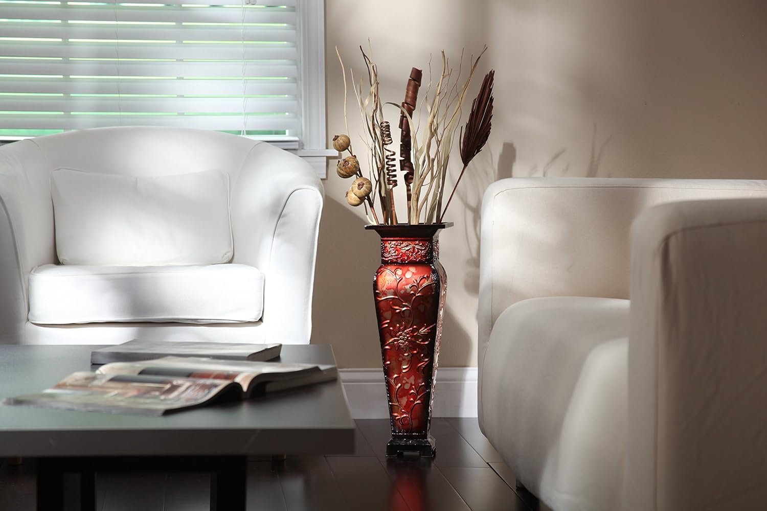21.25 Inch Tall Embossed Red Floor Vase Striking Statement Piece for Home Décor Embrace Elegance - Image 2
