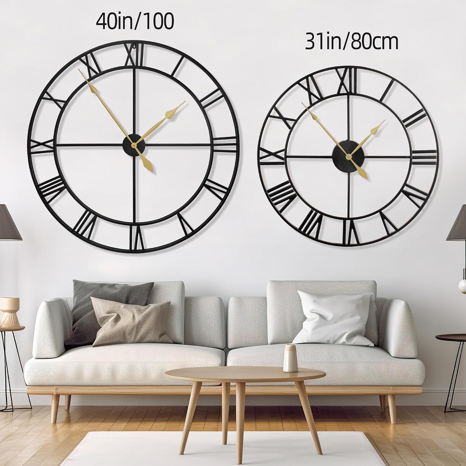 40 Inch Extra Large Modern Wall Clock, Oversize Rustic Round Nearly Silent Battery Operated, Black Metal Roman Numerals Wall Clocks for Living Room, Bedroom, Entrance Home Decor - Image 2