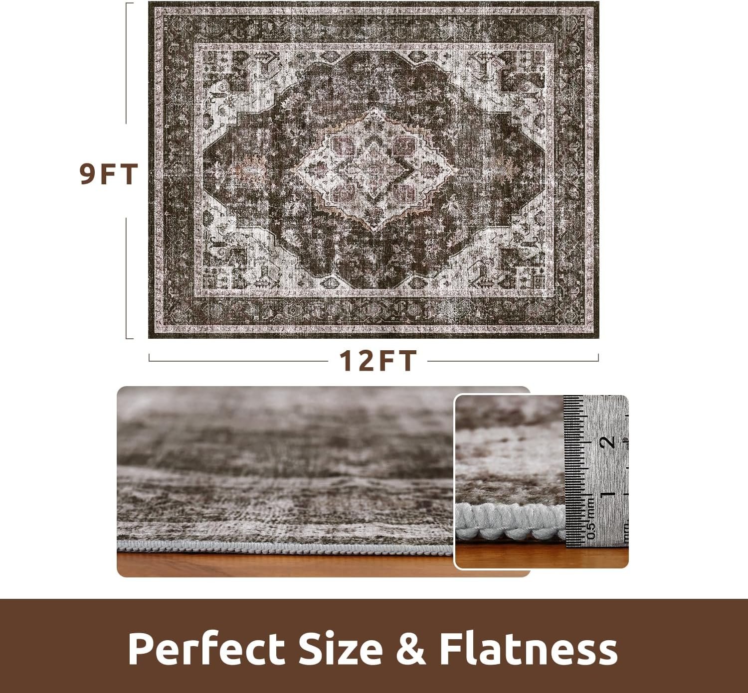 -Area Rug 9X12 Rugs for Living Room-Vintage Soft Brick/Brown Rugs for Bedroom-Non Slip Carpet-Washable Rug for Dining Room Living Room Bedroom Office Under Table - Image 2