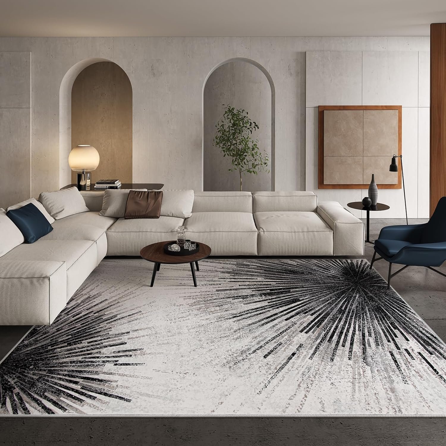 Modern Black 10x14 Rug for Living Room, Large Washable Area Rug Non-Slip Ultra-Thin Stain Resistant Carpet for Dining Room Table, Abstract Print Indoor Carpet for Bedroom Office - Image 2