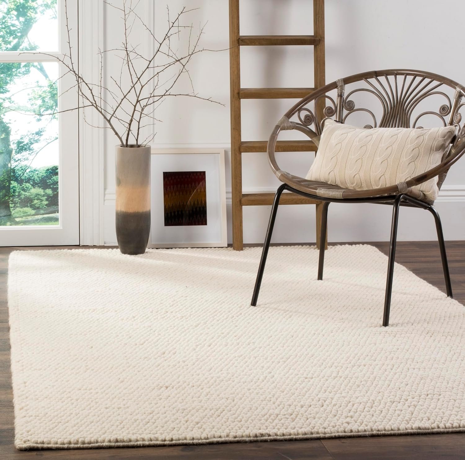 Area Rug - 8' x 10', Ivory, Handmade Wool, Ideal for High Traffic Areas in Living Room, Bedroom