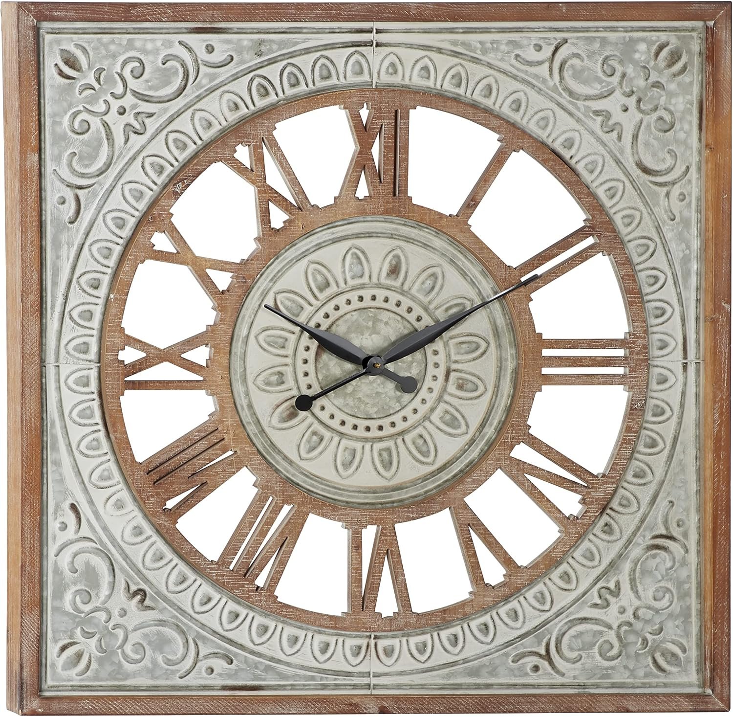 Metal Scroll Decorative Wall Clock Wall Clock for Home with Embossed Metal, Wall Clock for Room 36" x 2" x 36", Brown