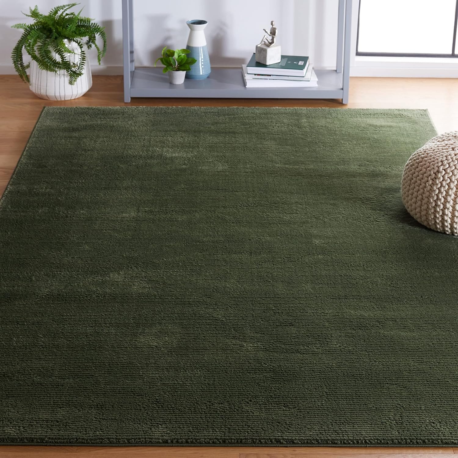 Area Rug - 9' x 12', Green, Solid Design, Non-Shedding & Easy Care, Ideal for High Traffic Areas in Living Room, Bedroom