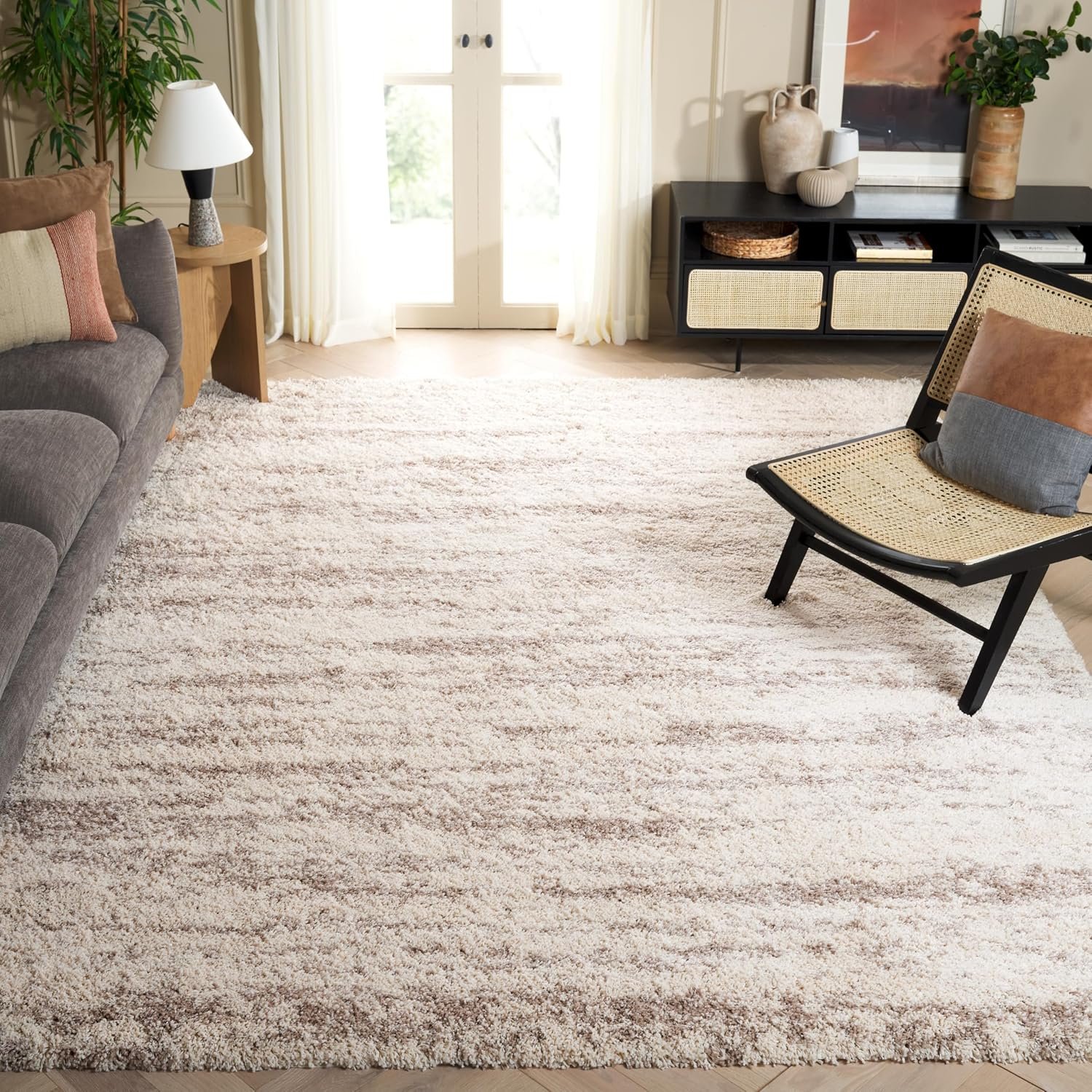 Area Rug - 10' x 14', Ivory & Beige, Modern Design, Non-Shedding & Easy Care, 2-inch Thick Ideal for High Traffic Areas in Living Room, Bedroom