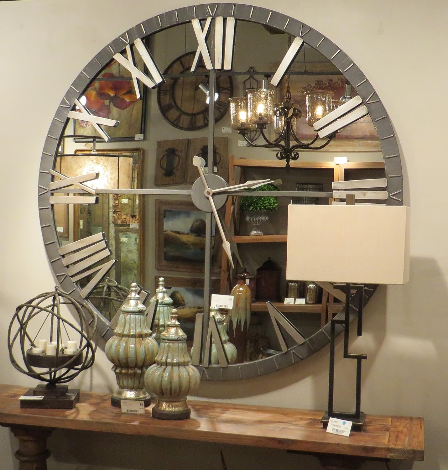 Mirrored Round Wall Clock Oversize Modern Mirror Glass