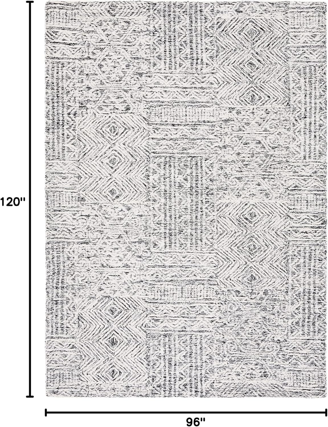 Abstract Collection Area Rug - 8' x 10', Black & Ivory, Handmade Wool, Ideal for High Traffic Areas in Living Room, Bedroom - Image 2