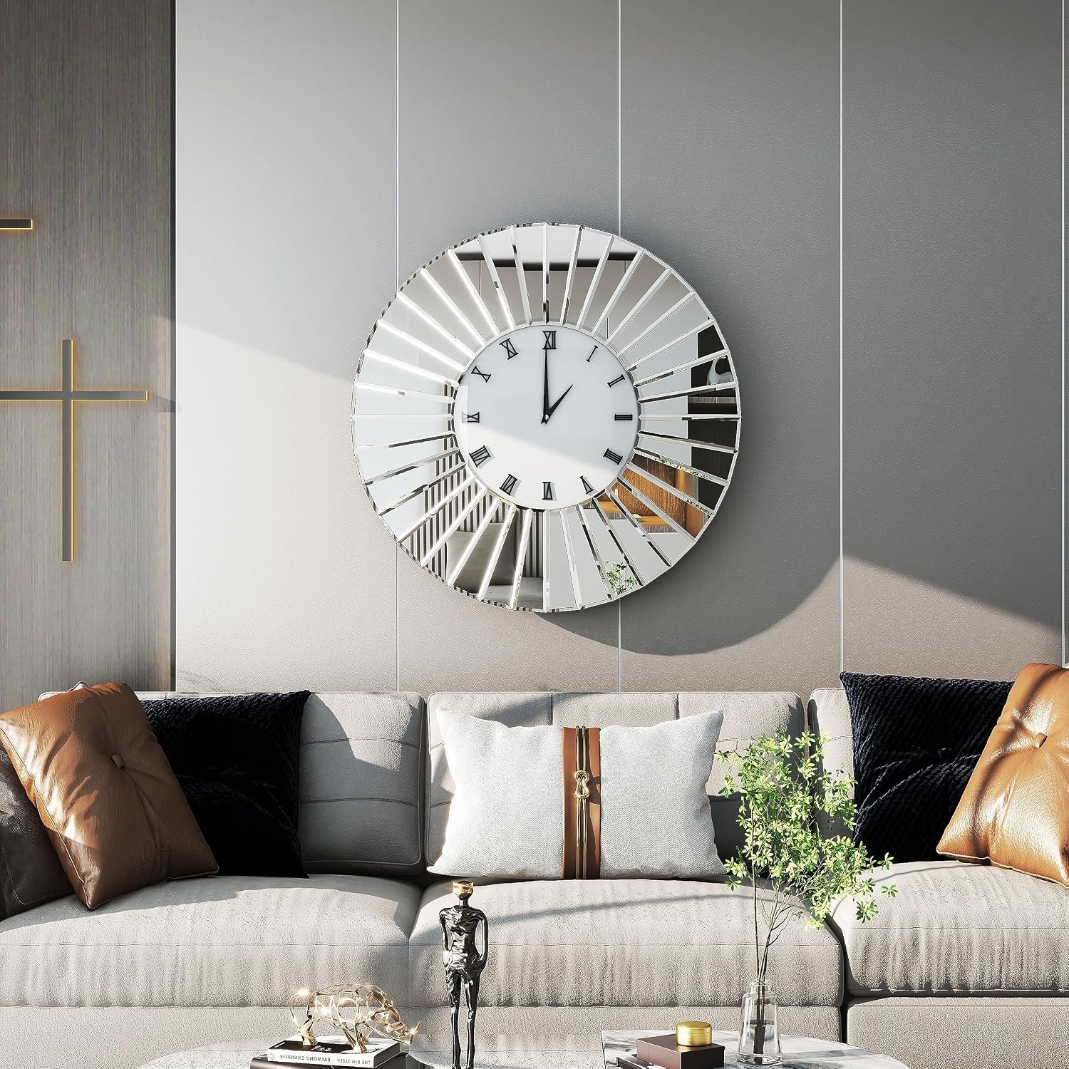 32" Mirrored Wall Clocks, Oversize Decorative Clock, Large Modern Wall Clock, Big Clock Silver Wall Decor for Living Room/Home/Kitchen/Bedroom/Office/School Decor - Image 2