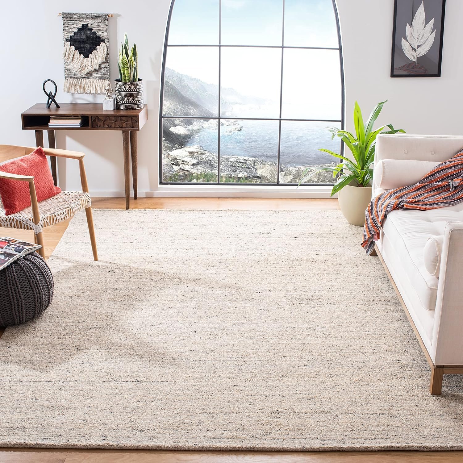 Area Rug - 8' x 10', Ivory, Handmade Wool, Ideal for High Traffic Areas in Living Room, Bedroom