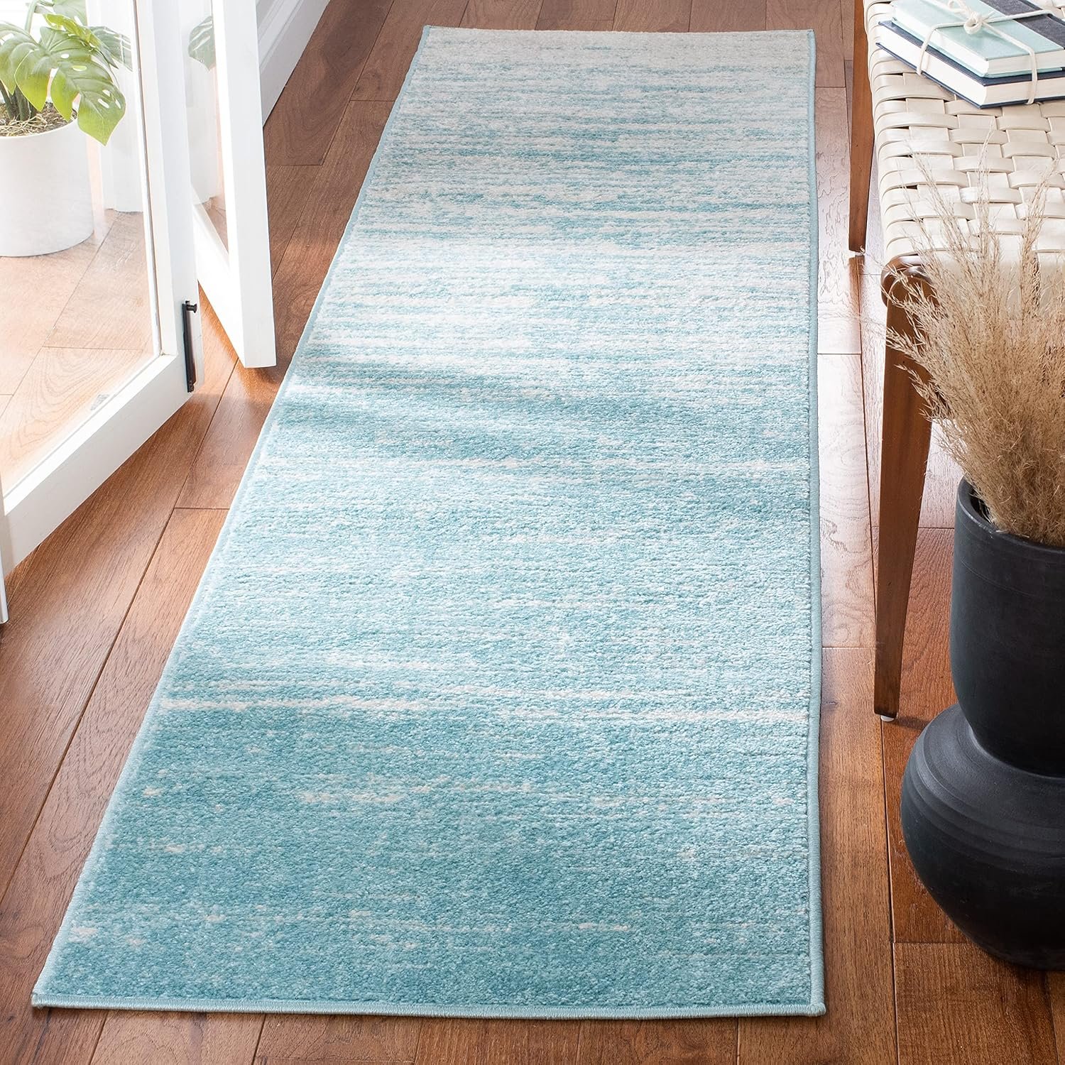 Runner Rug - 2'6" x 8', Aqua & Ivory, Modern Ombre Design, Non-Shedding & Easy Care, Ideal for High Traffic Areas in Living Room, Bedroom