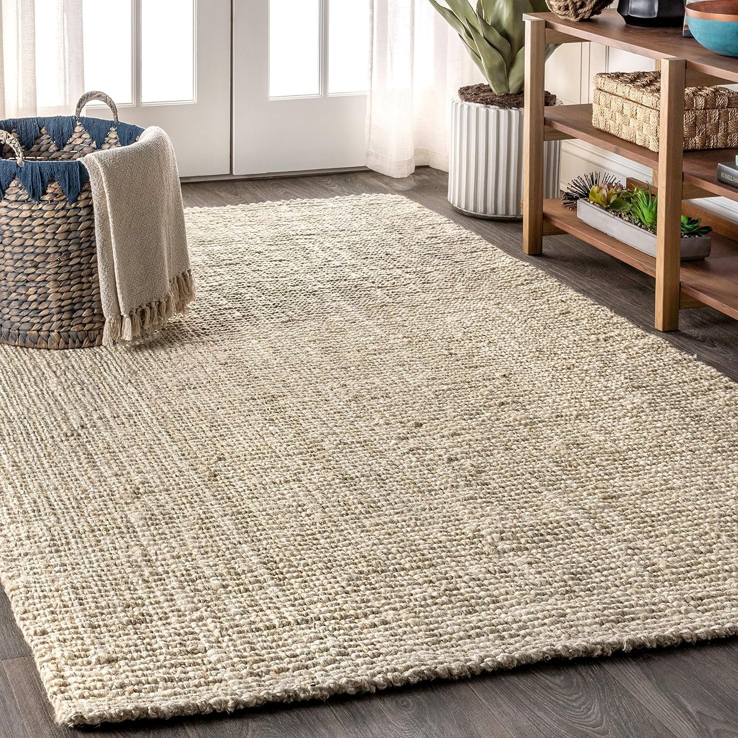 Hand Woven Chunky Jute Light Ivory 8 ft. x 10 ft. Area-Rug, Farmhouse, Easy-Cleaning, for Bedroom, Kitchen, Living Room,